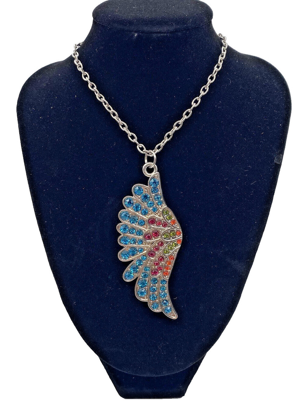 Angel Wing Pave Pendant with Multicolored Crystals 22 inches Adjustable Necklace